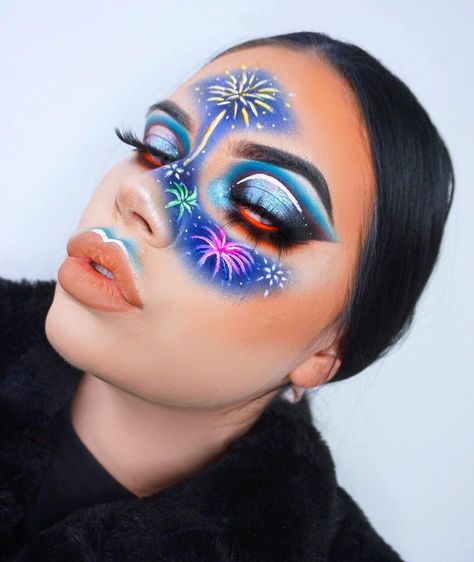 Fireworks Makeup Look, Firework Eye Makeup, Firework Makeup Look, New Years Makeup Ideas Creative, Fireworks Makeup, Firework Makeup, 4th Makeup, July Makeup, James Charles Palette