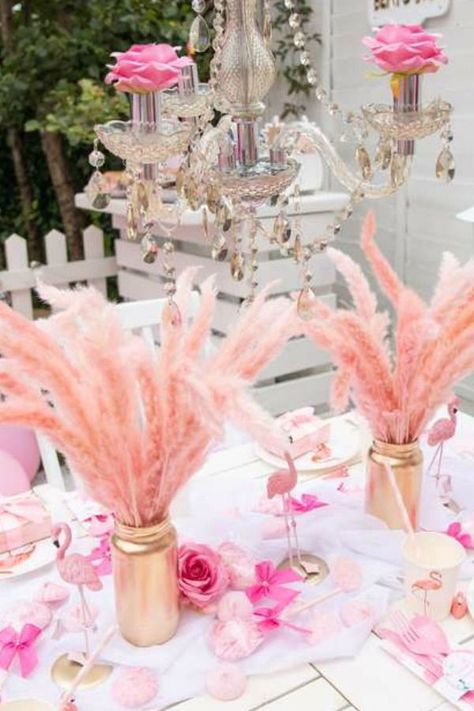 Pink Flamingo Themed Party, Flamingo 70th Birthday Party, Flamingo Birthday Centerpieces, Classy Flamingo Party, Pink Flamingo Centerpieces, Flamingo Birthday Party Centerpiece, Flamingo Table Setting, Boho Flamingo Party, Flamingo Tea Party