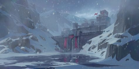 Winter Fortress Fantasy Art, Ice Fortress Fantasy Art, Frozen Landscape Art, Frozen World Concept Art, Frozen City Fantasy Art, Medieval Fortress Concept Art, Snowy Fortress, Winter Fortress, Ice Fortress