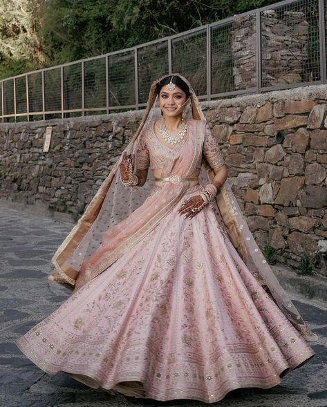 Outfits That Made Us Stop And Ask 'Who Is The Designer?' | WedMeGood Pink Bridal Outfit, 16 Shringar, Bridal Lehenga Colour, Flared Gowns, Pink Bridal Lehenga, Bridal Lehenga Designs, Colour Trend, Latest Bridal Lehenga, Lehenga Designs Simple