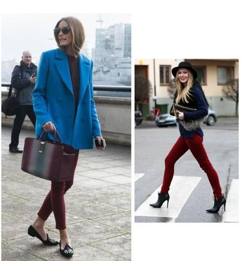 What To Wear With Burgundy Pants - OneHowto What To Wear With Burgundy Pants, Bootleg Pants, Burgundy Pants, Burgundy Blazer, Quoi Porter, Olivia Palermo, Blue Outfit, Classy And Fabulous, Office Fashion