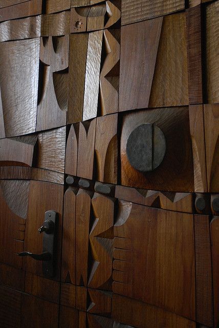 LEROY SETZIOL, Hand carved teak panel doors (detail), USA... Wood Assemblage, Louise Nevelson, Hand Carved Teak, Oldenburg, Wooden Sculpture, Scrap Wood, New Wall, Wood Sculpture, Wooden Wall