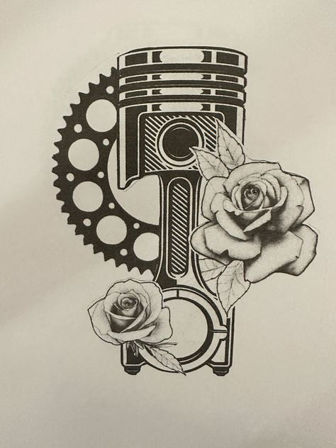 Motorcycle Shift Tattoo, Gear Tattoo Design Mechanical, Engine Parts Tattoo, Motorcycle Theme Tattoo, Car Theme Tattoos, Drag Racing Tattoo, Car Parts Tattoo, Auto Tattoo Ideas, Moto Tattoo Ideas