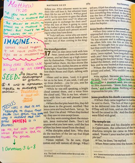 Matthew Bible Journaling Notes, Matthew 17:20, Christian Notes, Matthew Bible, Handwriting Ideas, Bible Journal Notebooks, Book Of Matthew, Lds Scriptures, Matthew 16