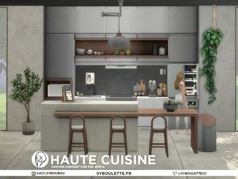 Haute Cuisine kitchen cc sims 4 - Syboulette Custom Content for The Sims 4 Sims 4 Cc Kitchen Counters, High Chair Decorations, Sims 4 Kitchen, Fancy Kitchens, Sleek Kitchen, Built In Dishwasher, Cc Sims, Functional Kitchen, Waffle Maker