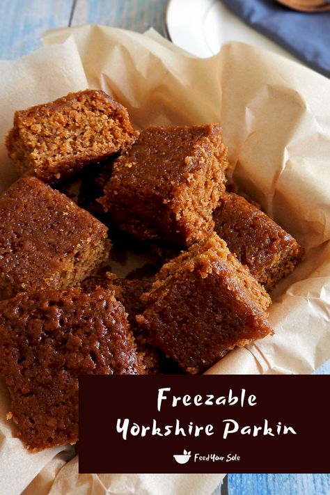 Freezable Yorkshire Parkin – sticky, gingery, gooey and indulgent. This traditional British cake is easy to make and perfect for freezing.  #cake #britishfood #britishrecipe #gingerbread #afternoontea Parkin Cake Recipes Yorkshire, Yorkshire Parkin Recipe, Parkin Recipe Uk, Freezable Cakes, Parkin Recipes, Yorkshire Parkin, Ginger Cakes, Work Treats, Sweets Healthy