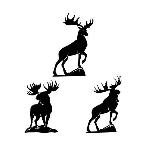 Black moose silhouette with several poses Moose Logo Design, Moose Tattoo, Moose Silhouette, Moose Logo, Deer Art, Back Tattoo Women, Tattoo Women, Black Silhouette, Character Design Animation