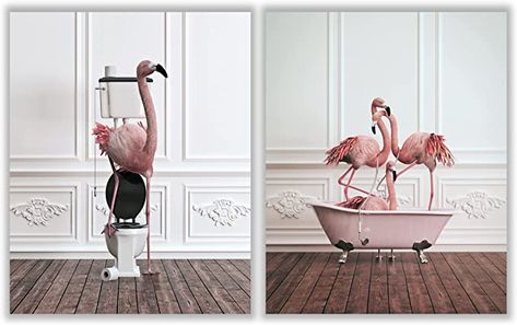 Amazon.com: Funny Bathroom Flamingo Wall Art – Unframed Set of 2 (8 x 10 Inch) – Flamingos Pink Room Decor, Bathroom Wall Decor, Kids Bathroom Decor, Animal Flamingos Pictures Posters for Funny Bathroom and Restroom, Tropical Animal Modern Cute Chic Cool Unique Toilet Bathub Sign Pictures Poster Set by ZAGLY Wall Decor (Flamingo, 8x10 inch): Posters & Prints Room Decor Bathroom, Kids Bathroom Decor, Bathroom Upstairs, Flamingo Pictures, Fun Bathroom, Muswell Hill, Bathroom Wall Decor Art, Flamingo Wall Art, Toilet Art