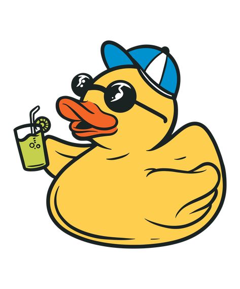 Duck With Sunglasses Drawing, Cartoon Rubber Duck, Rubber Duck Sketch, Cute Rubber Duck Drawing, Cool Duck Drawing, Duck Art Cute, Rubber Duck Sticker, Rubber Duck Illustration, Rubber Ducky Drawing