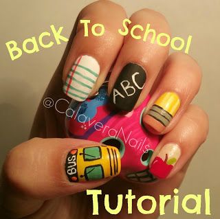 Calavera Nails: Back To School! #nails #nailhowto #nailtutorial #easynails #nailart #nailarthowto #backtoschool #backtoschoolnails Teacher Nail Art, Teacher Nails, Design Ongles Courts, School Nail Art, Nail Art Halloween, Back To School Nails, School Nails, Nails For Kids, Short Nail Designs