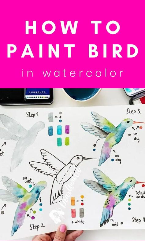 Learn how to paint a hummingbird in watercolor | learn how to paint animals in watercolor for beginners step by step | painting ideas for newbie ideas | #animals #watercolor #drawingideas Watercolor Hummingbird, Learn Watercolor Painting, Hummingbird Painting, Step By Step Watercolor, Watercolor Beginner, Watercolor Tutorial, Learn Watercolor, Watercolor Tips, Watercolor Paintings For Beginners