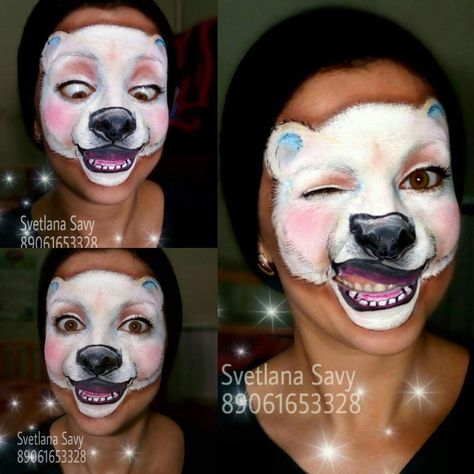 Polar bear Bear Halloween Makeup, Polar Bear Makeup, Bear Face Paint, Bear Makeup, Paint Face, Bear Halloween, Bear Bear, Bear Face, Face Painting Designs