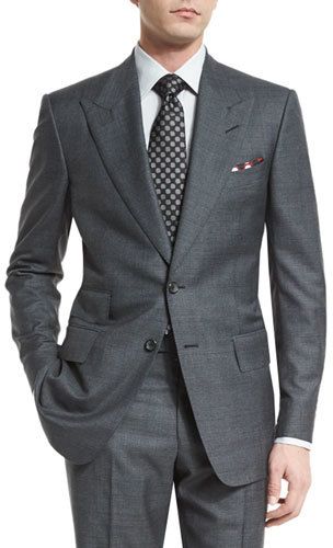 TOM FORD Windsor Base Peak-Lapel Irregular-Check Suit, Charcoal Terno Slim, Grey Suit Men, Charcoal Gray Suit, Charcoal Suit, Tom Ford Suit, Mode Costume, Check Suit, Checked Suit, Designer Suits For Men