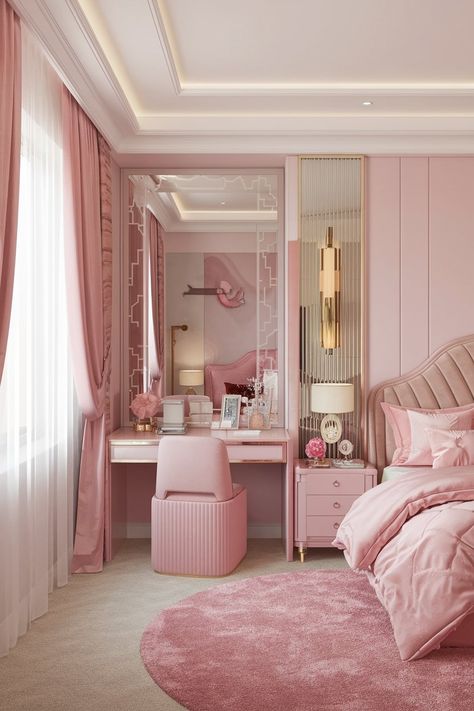 Elevate your bedroom with these 20 stunning designs featuring elegant dressing tables. From modern to vintage styles, these ideas blend function with style. Explore storage solutions, mirror accents, and decor tips to create a serene retreat. Perfect for stylish interiors and practical layouts. #BedroomDesign #DressingTable #InteriorDesign #HomeDecor Dressing Corner In Bedroom, Blue Accents Bedroom, Pink Glam Bedroom, Dressing Corner, Functional Bedroom, Elegant Dressing, White Dressing Tables, Glamourous Bedroom, Chic Dressing