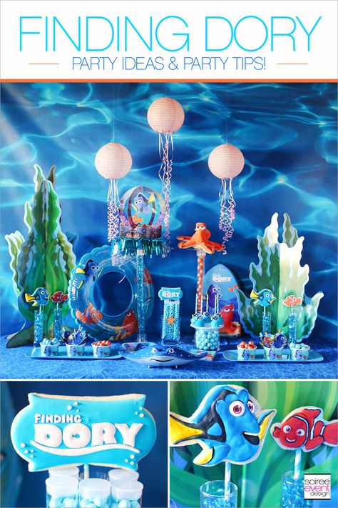 | Finding Dory Party Ideas! | http://soiree-eventdesign.com Dory Party Ideas, Finding Dory Party Ideas, Finding Dory Birthday Party, Dory Birthday Party, Finding Dory Party, Finding Nemo Party, Finding Dory Birthday, Nemo Birthday Party, Dory Birthday