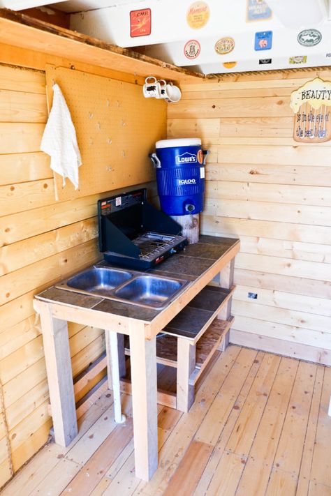 Tiny Cabin Kitchen, Off Grid Kitchen, Pearl House, A Frame Cabin Plans, Small Kitchenette, Cabin Kitchen, Shed To Tiny House, Off Grid Cabin, Frame Cabin