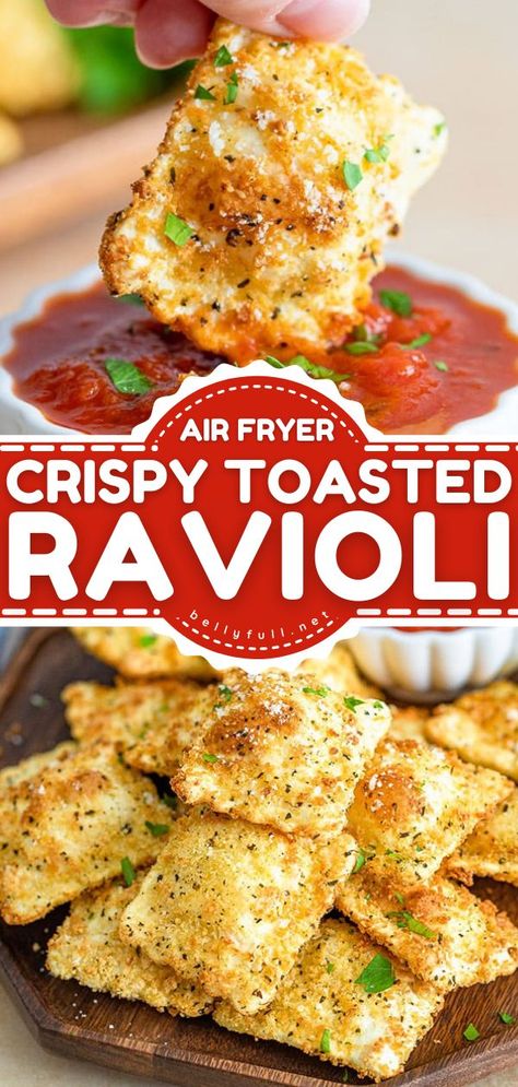 {Air Fryer} Toasted Ravioli, game day, football food Breaded Ravioli Air Fryer, Football Appetizers Air Fryer, Sunday Dinner Ideas Air Fryer, Air Fryer Toasted Ravioli Frozen, Easy Air Fryer Finger Foods, Air Fryer Ravioli Bites, Air Fryer Ravioli Recipes, Air Fryer Party Appetizers, Super Bowl Party Food Air Fryer