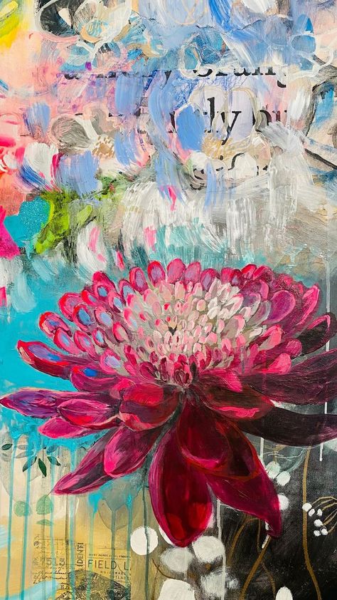 Flower Collage Painting, Painting On Photos, Cathy Nichols, Flowers Painting Abstract, Flowers Abstract Painting, Colorful Flower Painting, Flower Abstract Painting, Abstract Art Flowers, Flower On Canvas