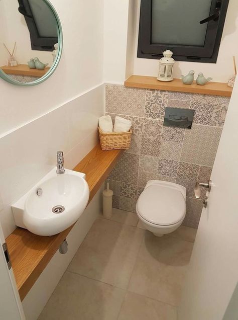 Minimal Wc Design, Mini Ensuite, Toilet Under Stairs Ideas, Small Toilet Decor, Small Half Bathrooms, Small Toilet Design, Small Downstairs Toilet, Bilik Air, Toilet Room Decor