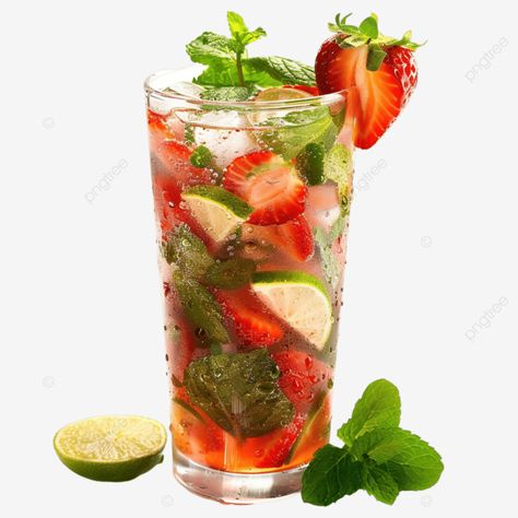 mojito cocktail with strawberry lime and mint Mojito Strawberry, Strawberry Cocktail, Strawberry Mojito, Mint Mojito, Strawberry Lime, Mojito Cocktail, Vector Character Design, Transparent Image, Vector Character