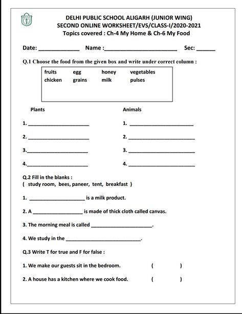 EVS worksheet on my food E V S Worksheet For Class 2, Evs Worksheet For Class 1, Evs Worksheet, Simple Present Tense Worksheets, Worksheets For Class 1, Life Skills Curriculum, English Grammar For Kids, Family Worksheet, Hindi Language Learning