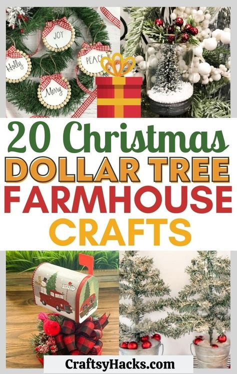 Dollar Store Christmas Crafts, Dollar Tree Christmas Decor, Christmas Crafts Diy Projects, Farmhouse Crafts, Farmhouse Christmas Tree, Dollar Store Christmas, Dollar Tree Christmas, Dollar Tree Diy Crafts, Diy Dollar Store Crafts