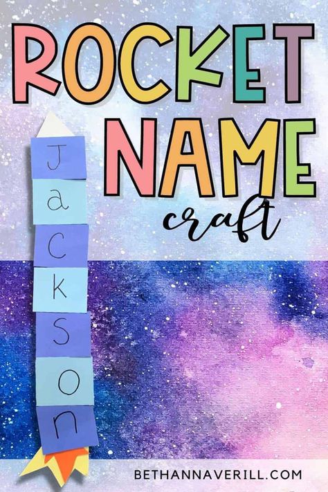 Name Rocket Craft for Preschool Space Theme 19 Name Rocket Craft, Rocket Ship Song Preschool, Rocket Ship Name Craft, Space Themed Letter Activities, Space Theme Literacy Activities, Spaceship Names, Rocket Craft, Space Names, Space Crafts For Kids