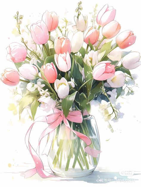 Vintage Foto's, Spring Watercolor, Spring Images, Tulips In Vase, Watercolor Bouquet, Cat Flowers, Decoupage Vintage, Watercolor Flower Art, Flower Clipart