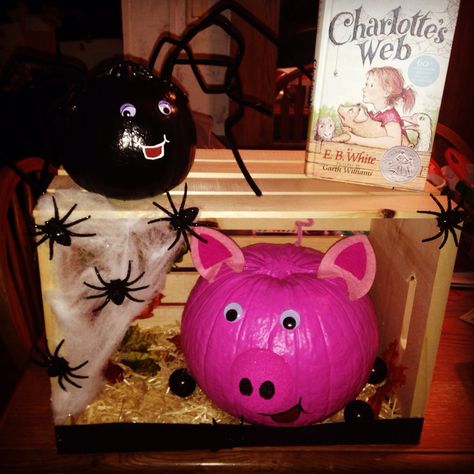 Charlotte's Web Storybook Pumpkin Charlotte's Web Pumpkin Decorating, Charlotte Web Pumpkin, Charlottes Web Pumpkin Painting, Charlotte's Web Trunk Or Treat, Charlotte’s Web Pumpkin, Storybook Pumpkins Book Characters, Charlotte’s Web Party, Charlotte's Web Book, Book Character Pumpkins