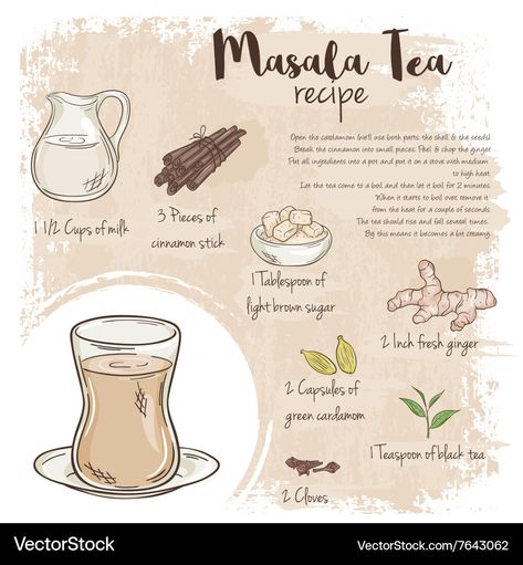 Masala Tea Recipe, Tea Blends Recipes, Kitchen Witch Recipes, Masala Tea, Recipe Drawing, Healing Tea, Indian Tea, Herbal Teas Recipes, Kitchen Witchery