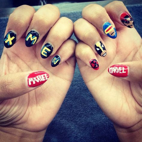 X Men Nails Art, X Men Nails, Men Crafts, Avengers Nails, Men Nails, Man Crafts, Glam Nails, Xmen, X Men