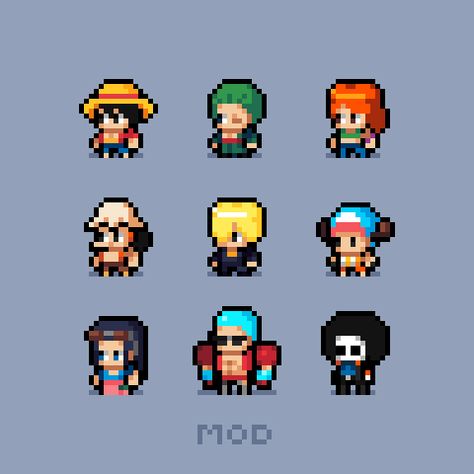 Pixel Character Design, Modele Pixel Art, Straw Hat Pirates, 8 Bit Art, Piskel Art, Pixel Characters, Pixel Art Tutorial, Pixel Animation, Arte 8 Bits