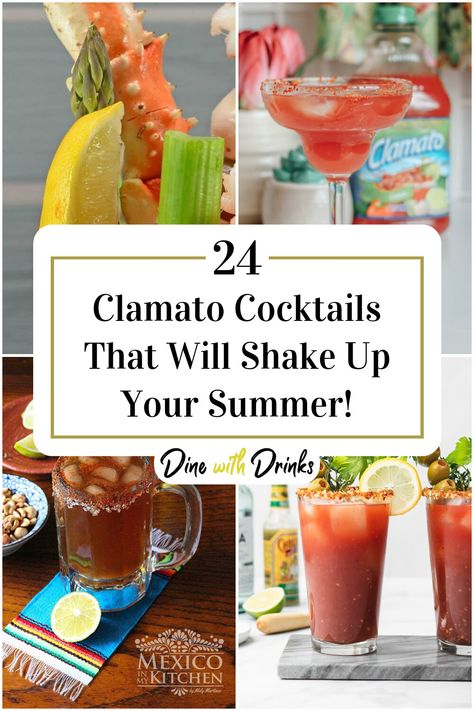 Collage of 4 clamato cocktails. Clamato Recipe, Savory Drinks, Non Alcoholic Cocktails, Alcohol Drinks, Perfect Cocktails, Alcohol Recipes, How To Make Homemade, Classic Cocktails, Cocktail Recipe