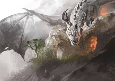 I really just like this dragon. I think it led to an idea for something...? Dragon Flying, Drawing Dragon, Fire And Blood, Cool Dragons, Mythical Beast, Dragon Pictures, White Dragon, Fantasy Monster, Dragon Artwork