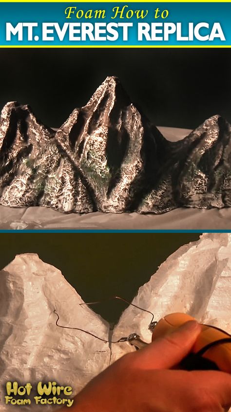 Let's look at another stay-at-home craft idea. Mountains make for a great display piece or addition to a diorama/village/model railroad. Here, Andy Crosier of Lizard-Landscapes shows how to make your own foam replica of Mount Everest that you can use for dioramas or just as a decoration on its own.  #diorama #modelrailroad #homedecor #hotwirefoamfactory #mountainrange Diorama Mountain Ideas, Mountain Diorama, School Diorama, Model Tutorial, How To Make Trees, Pet Tarantula, Home Window Grill Design, Painting Styrofoam, Foam Factory