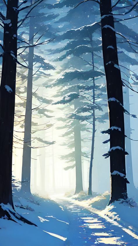 Winter Lofi Wallpaper, Snowy Landscape Drawing, Winter Background Drawing, Snowy Background Drawing, Snowy Forest Drawing, Snowy Landscape Art, Snowy Landscape Painting, Landscape Drawing Tutorial, Winter Artwork