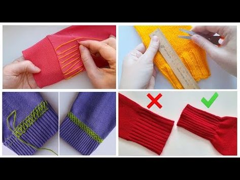 (13) 7 Best DIY Sleeve Hacks: Shorten Sleeves & Repair Stretched Bands on Sweaters! - YouTube Sleeve Hacks, Shorten Sleeves, Jacket Sleeves, Repair Clothes, Stretch Bands, Best Diy, Shortening, Blanket Stitch, Sweater Sleeves