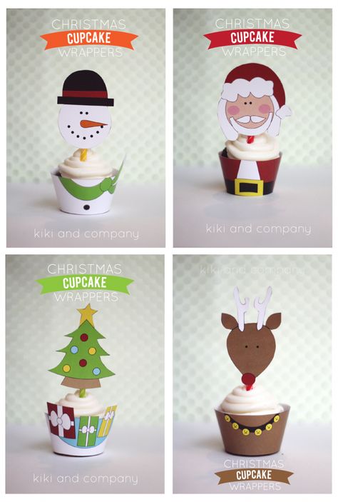 Christmas Cupcake Wrappers from Kiki and Company Christmas Cupcake, Cupcake Wrapper, Christmas Cupcakes, Free Christmas Printables, Cupcake Wrappers, Navidad Christmas, Santa Clause, Christmas Goodies, Noel Christmas