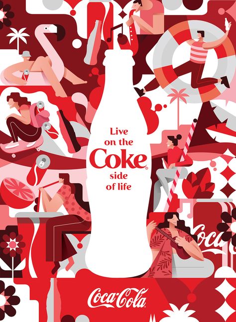 Coca Cola Illustration, Coca Cola Poster, Advertising Graphics, Coca Cola Ad, Jewelry Store Design, Logo Design Set, 광고 디자인, Illustration Art Design, Creative Graphic Design