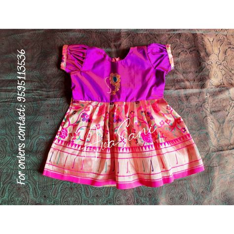 Paithani Dress For Baby Girl, Paithani Dress, Frock For Baby Girl, Indian Dresses For Kids, Pattu Langa, Girls Frocks, Girl Frock, Frocks For Babies, Dress For Baby Girl