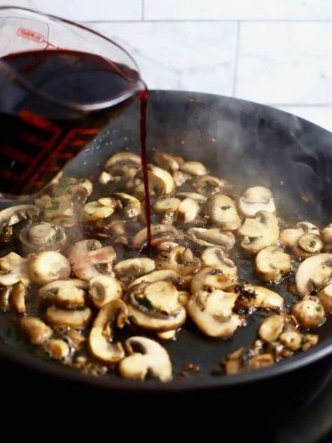 Filet Mignon With Mushrooms, Mushroom Steak Sauce Recipe, Strip Steak Recipe Oven, Easy Filet Mignon, Wine Sauce For Steak, Red Wine Mushroom Sauce, Steak Toppings, Mushroom Steak, Cook The Perfect Steak