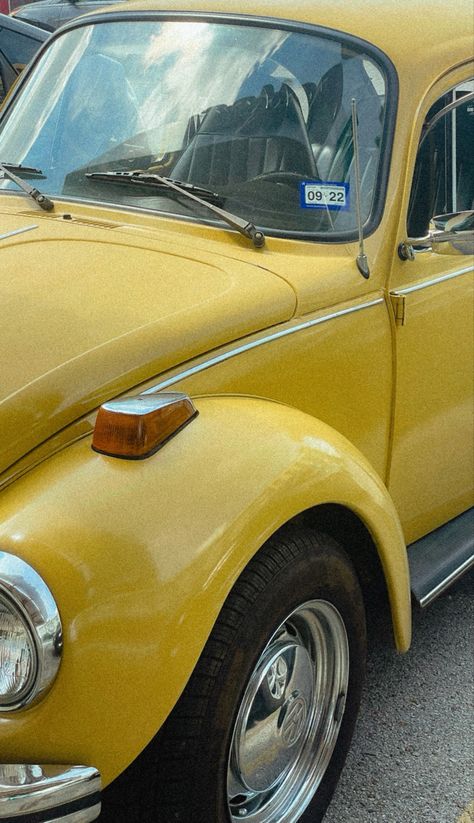 Deep Yellow Aesthetic, Yellow Cars Aesthetic, June Wallpaper, Volkswagen Beatle, Old Vintage Cars, Brand Aesthetic, Yellow Car, Sunshine Yellow, Old Car