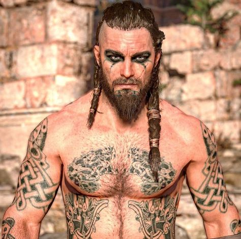 Viking Men’s Makeup, Mens Viking Costume Makeup, Viking Warpaint Men, Viking Face Tattoos For Men, Barbarian Face Paint, Vikings Costume Men, Men’s Viking Makeup, Vikings Face Paint, Viking Warrior Makeup Men