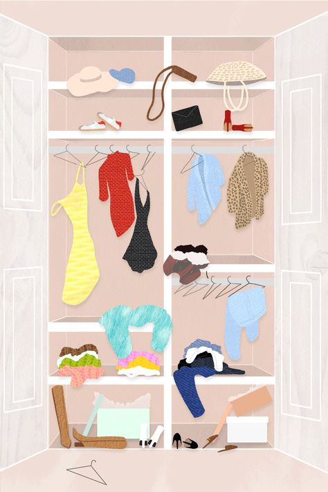 Fashion Week Inspired Closet Cleanout | The Sunday Edit Thrift Illustration, Closet Clean Out Picture Cute, Closet Clean Out Picture, Closet Illustration, Closet Drawing, Decluttering Clothes, Wardrobe Images, Clothes Wardrobe, 90s Wallpaper Hip Hop