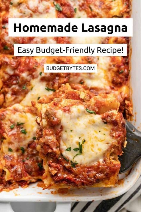 Easy Lasagne Recipes, Lasagna Homemade, Homemade Lasagna Recipe, Budget Bites, Easy Homemade Lasagna, Lasagna Easy, Homemade Lasagna Recipes, Best Spaghetti Sauce, Homemade Meat Sauce