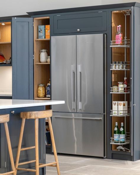 Pull Out Larder, Shaker Kitchen Design, American Fridge Freezer, Tall Cabinets, American Fridge, American Fridge Freezers, Tall Cabinet, Shaker Kitchen, Luxury Homes Interior