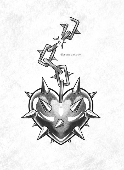 Spikey Heart Tattoos, Spiked Heart Tattoo, Heart Mace Tattoo, Heart Flail Tattoo, Mace Tattoo Traditional, Mace Tattoo Design, Flail Tattoo Design, Mace Tattoo, Flail Tattoo