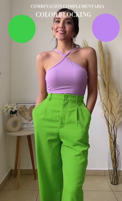 Green And Purple Outfit, Audition Outfit, Wide Leg Trousers Outfit, Bright Colored Outfits, Dress Code Casual, Color Outfits, Colour Combinations Fashion, Color Combos Outfit, Color Blocking Outfits