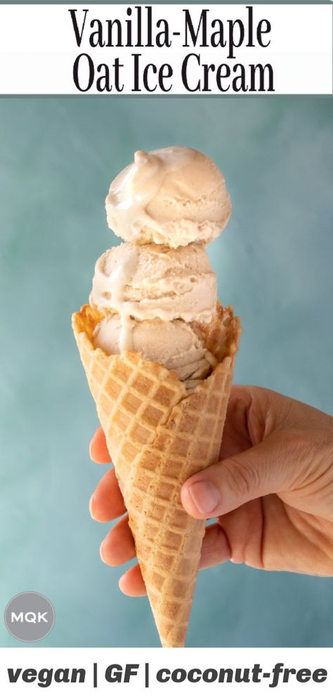 This creamy Vegan Oat Milk Ice Cream is made with just 5 healthy ingredients, thickened with oats and cashews, and FREE from coconut, gluten, refined sugar and oil. So delicious and unbelievably creamy thanks to oats. #dairyfree #veganicecream Oat Ice Cream, Oat Milk Ice Cream, Vegan Ice Cream Recipes, Maple Ice Cream, Best Vegan Ice Cream, Chunky Monkey Ice Cream, Raspberry Ripple Ice Cream, Non Dairy Ice Cream, Vegan Food Truck