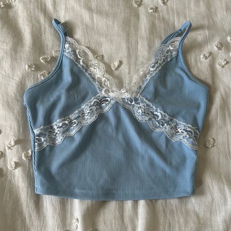 Blue Shein Lace Top, Size Extra Small, Never Worn Cute Lacy Tops, Blue Aesthetic Clothes, Light Blue Clothes, Costal Life, Blue Clothes Aesthetic, Gojo Aesthetic, Blue Clothes, Dr Wardrobe, Top Azul